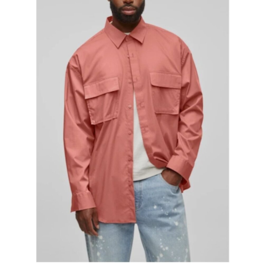 Mode of One Men's Long Sleeve Button Front Utility Shirt Sunbaked Clay Size L